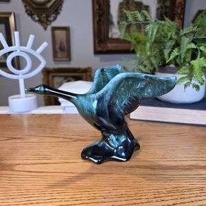 Vintage Blue Mountain Pottery Canada Goose in Flight - MCM Green Drip Glaze 6"
